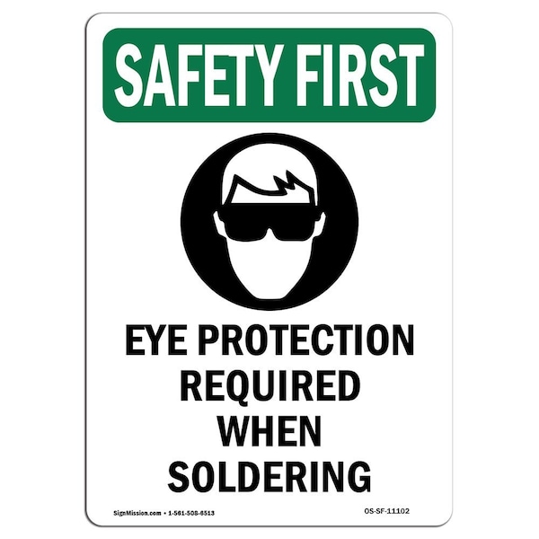 OSHA, Eye Protection Required W/ Symbol, 5in X 3.5in Decal, 10PK, OS-SF-D-35-V-11102-10PK
